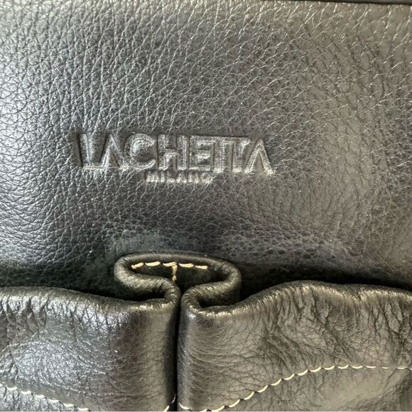 LACHETTA Milano Black Leather Made In Italy Tote Satchel Shoulder Bag Purse